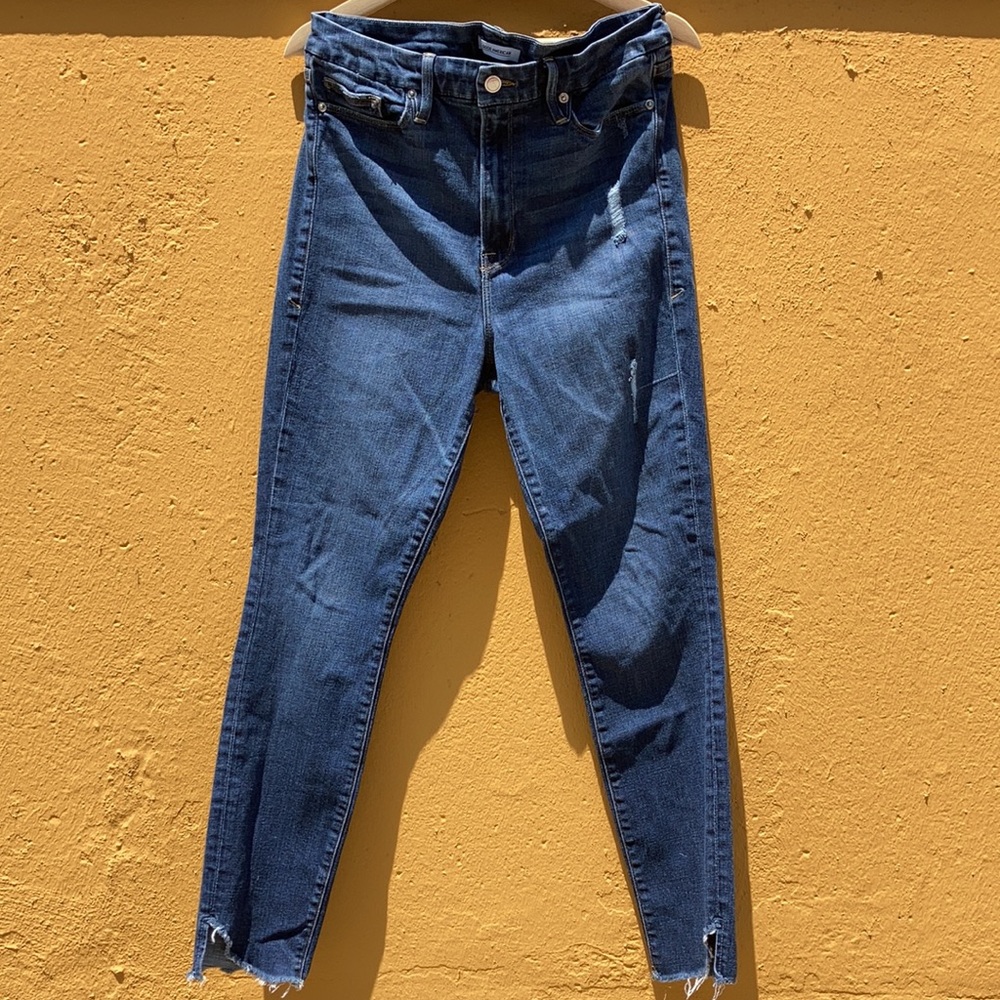 EUC Good American Good Waist Crop Tacked Hem Blue